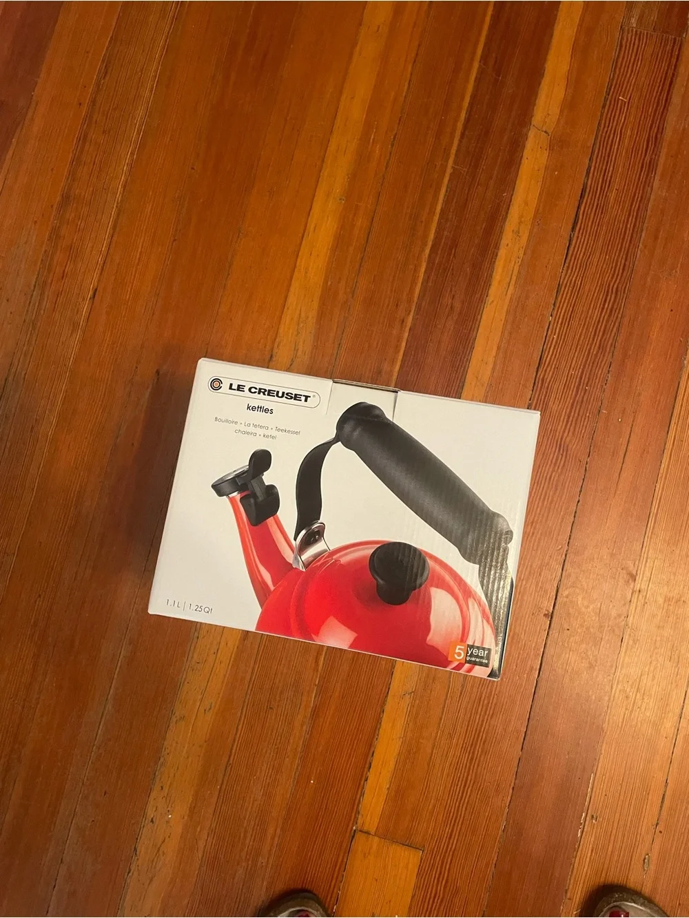 Le Creuset Cerise Enamel Whistling Kettle with Black Handle 1.25 qt- brand new